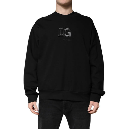 Dolce & Gabbana Black Cotton DG Crew Neck Pullover Sweater Dolce & Gabbana