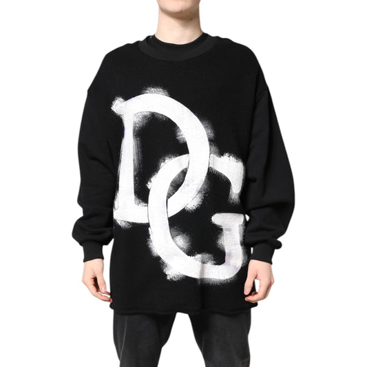 Dolce & Gabbana Black Cotton Logo Print Men Pullover Sweater Dolce & Gabbana