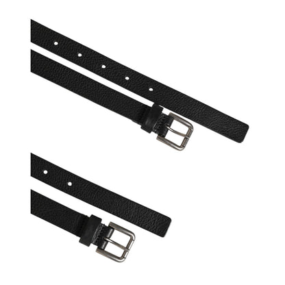 Dolce & Gabbana Black Double Strap Leather Gold Buckle Belt