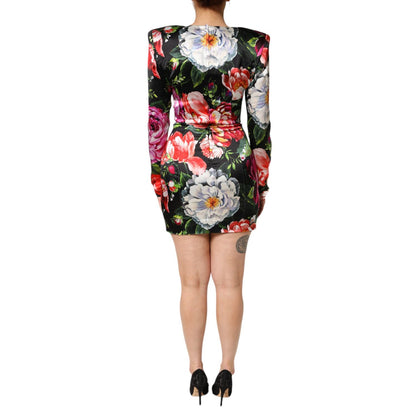 Dolce & Gabbana Black Floral Fiori Pittorici Mini Bodycon Dress