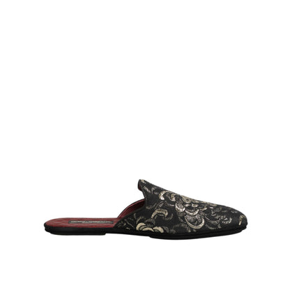 Dolce & Gabbana Black Floral Jacquard Slides Slippers Shoes