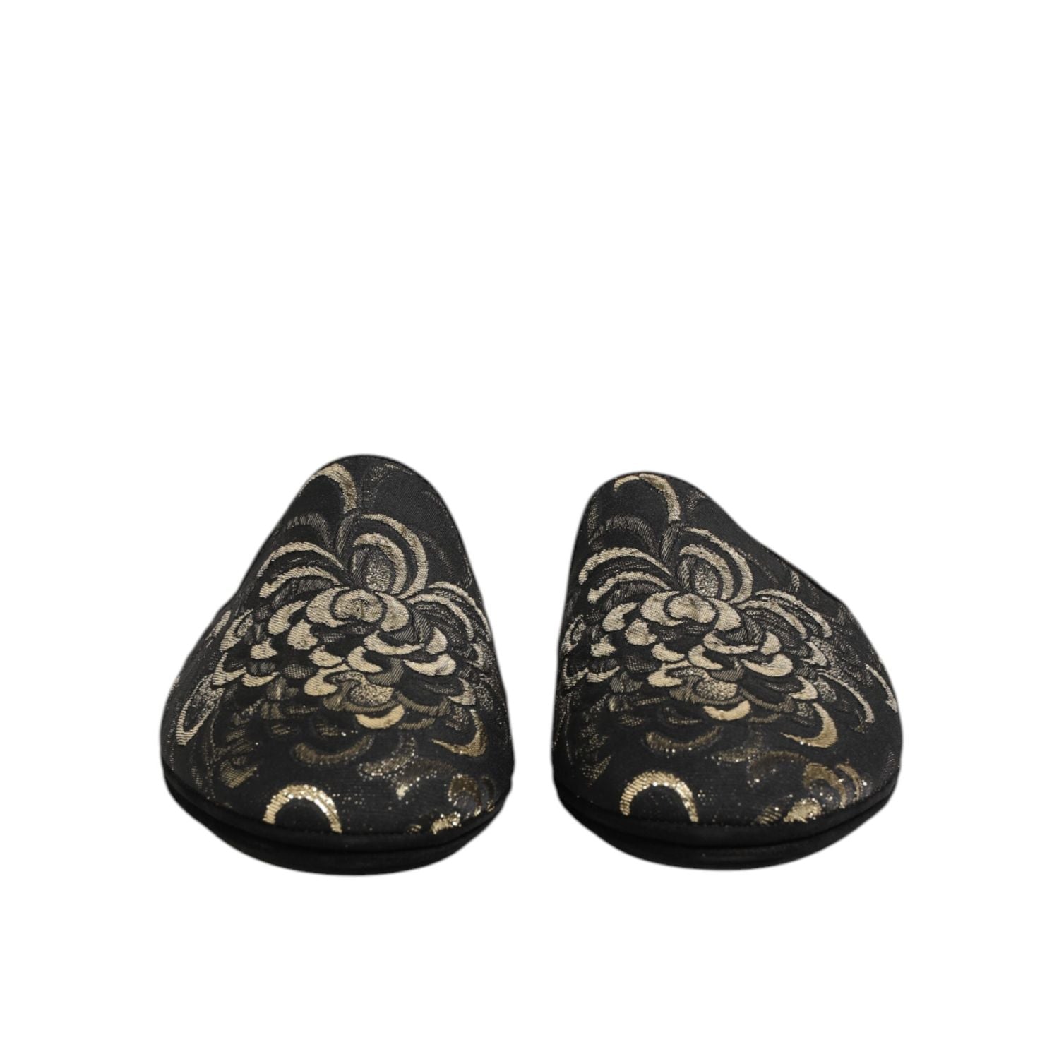 Dolce & Gabbana Black Floral Jacquard Slides Slippers Shoes