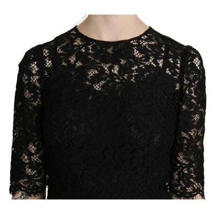 Dolce & Gabbana Black Floral Lace Sheath Knee Length Dress Dolce & Gabbana