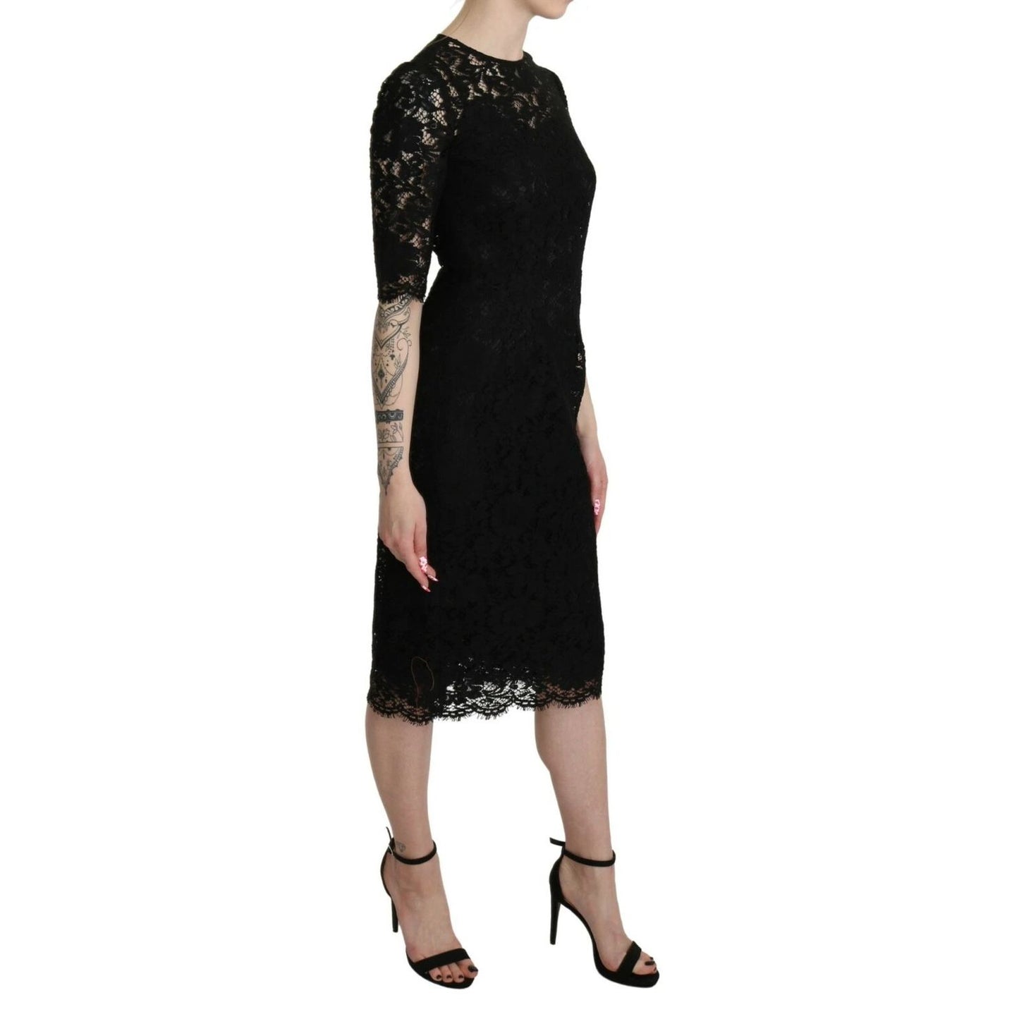 Dolce & Gabbana Black Floral Lace Sheath Knee Length Dress Dolce & Gabbana