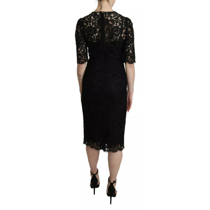 Dolce & Gabbana Black Floral Lace Sheath Knee Length Dress Dolce & Gabbana