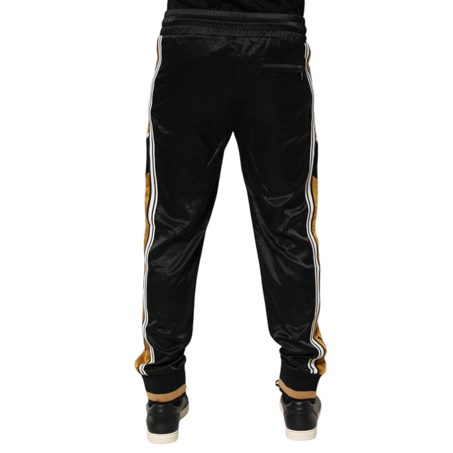 Dolce & Gabbana Black Gold Satin Crown Side Stripe Jogger Pants