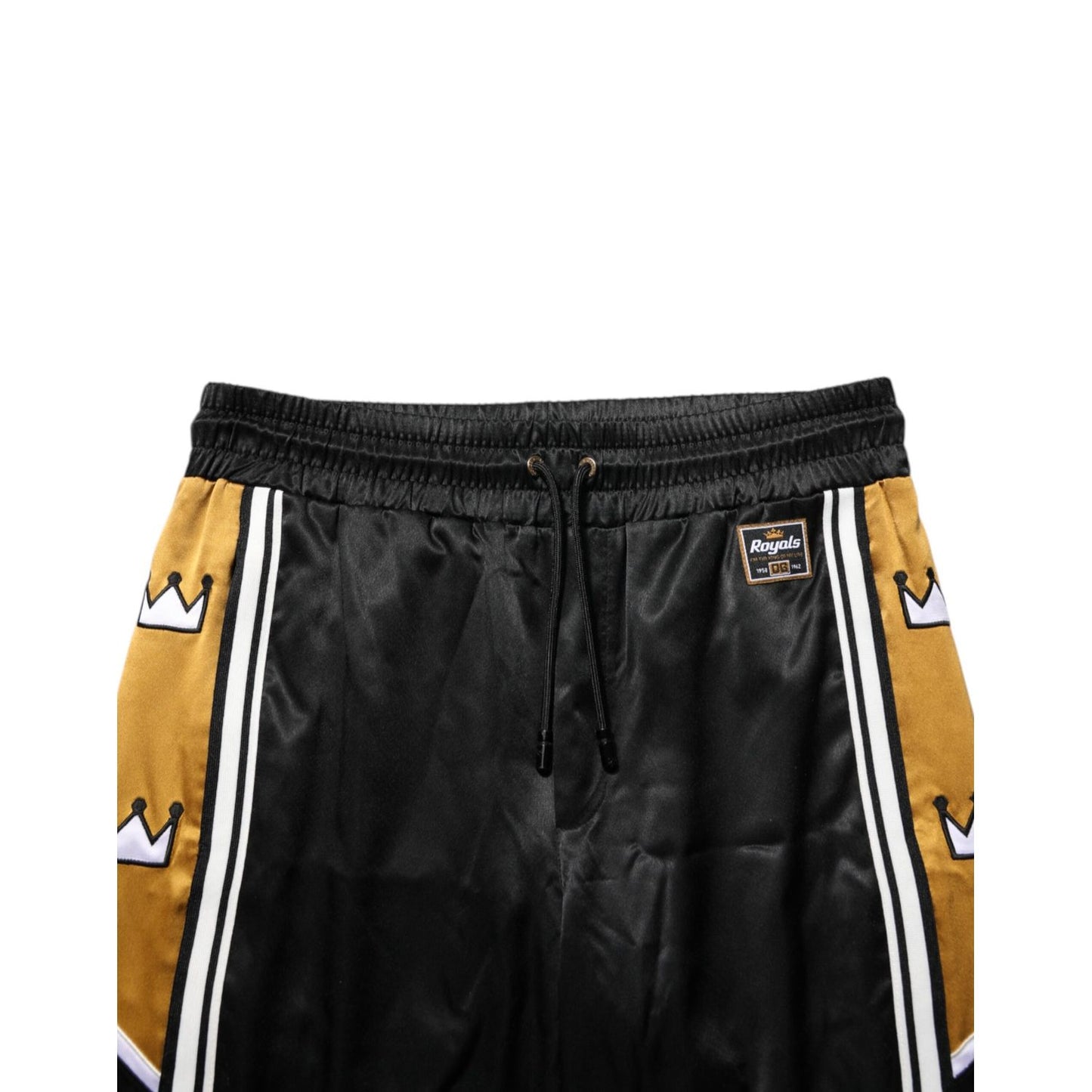 Dolce & Gabbana Black Gold Satin Crown Side Stripe Jogger Pants