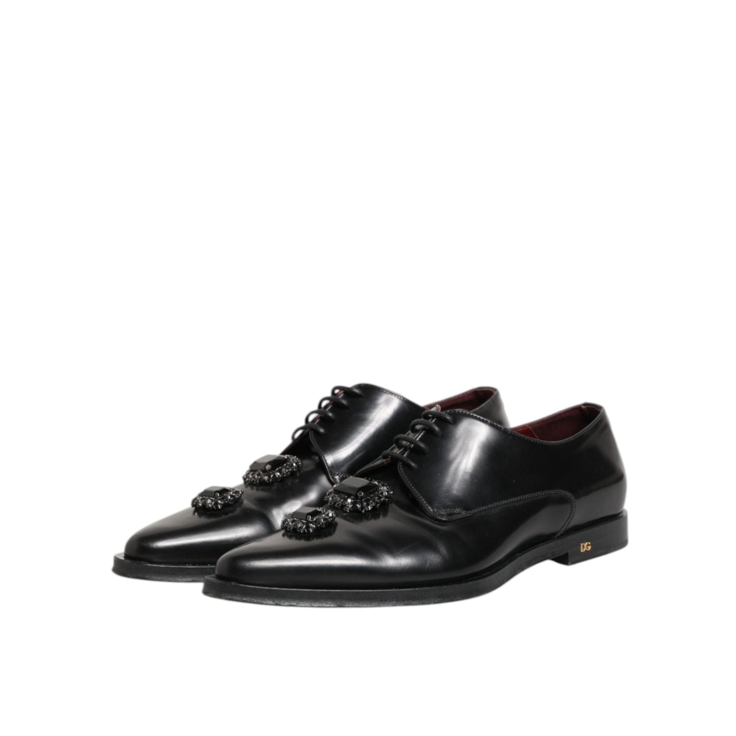 Dolce & Gabbana Black Leather Jeweled Crystals Derby Shoes
