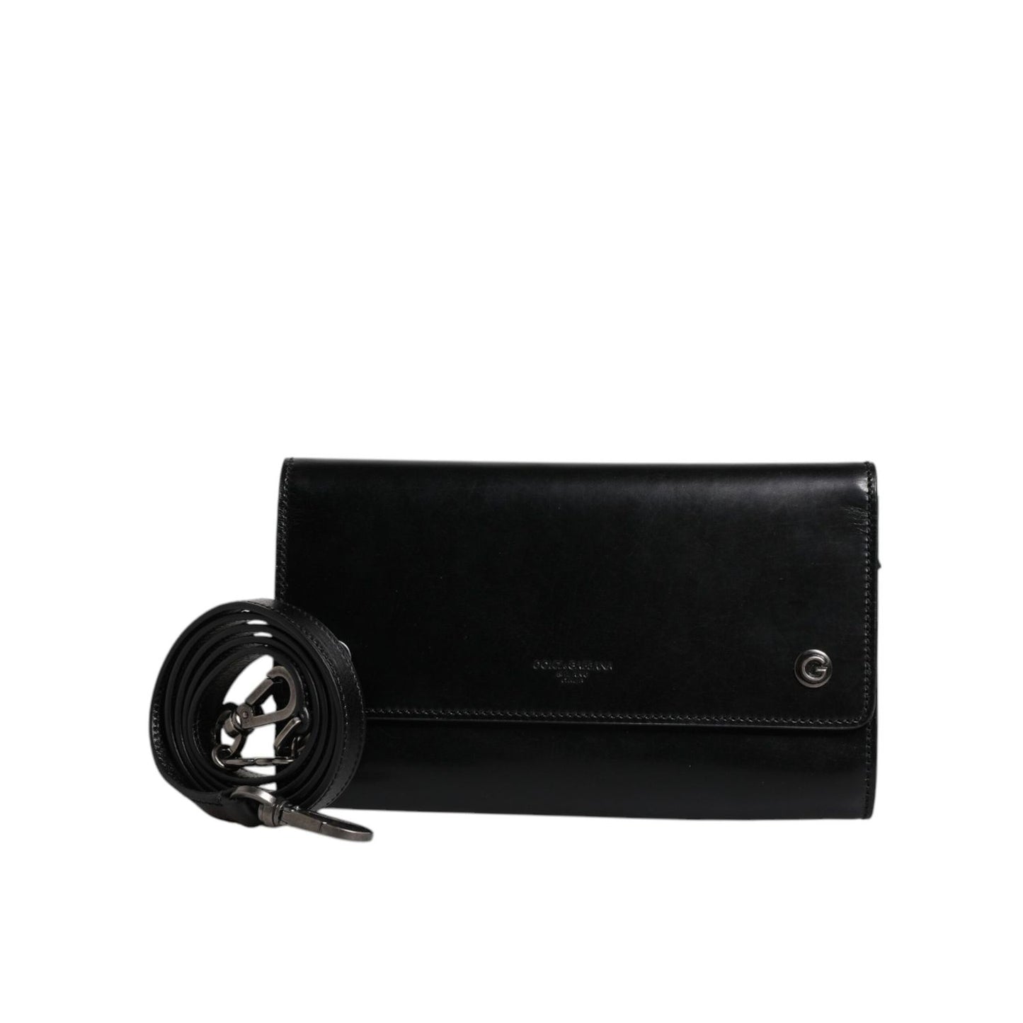 Dolce & Gabbana Black Leather Logo Embossed Crossbody Bag Dolce & Gabbana