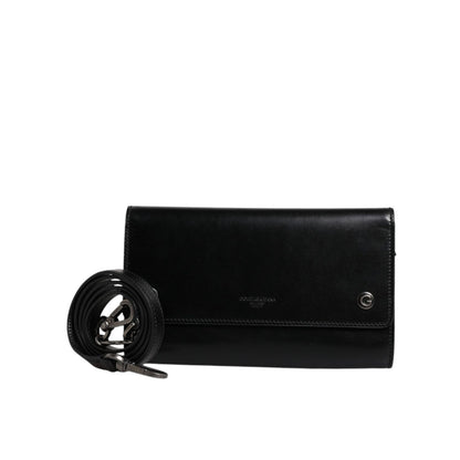 Dolce & Gabbana Black Leather Logo Embossed Crossbody Bag Dolce & Gabbana