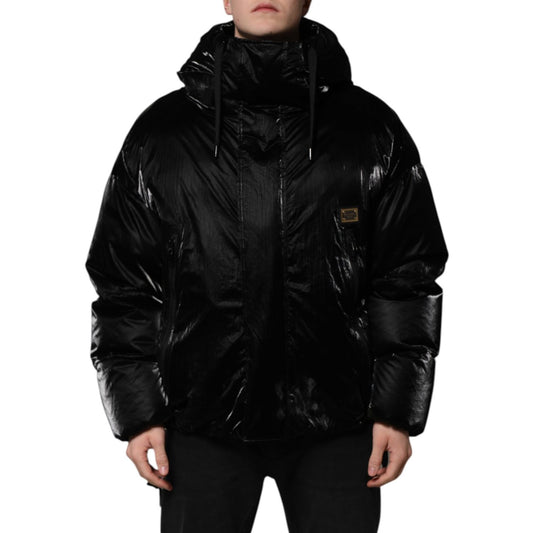 Dolce & Gabbana Black Logo Full Zip Hooded Quilted Jacket Dolce & Gabbana