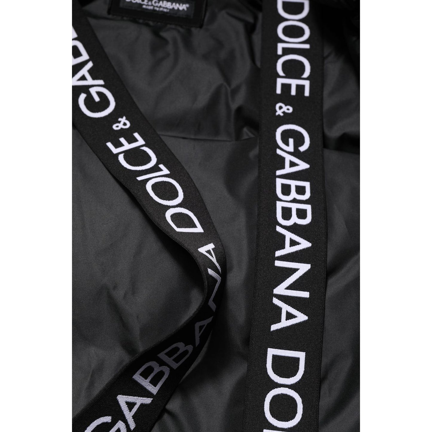 Dolce & Gabbana Black Logo Full Zip Hooded Quilted Jacket