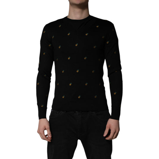 Dolce & Gabbana Black Pineapple Crew Neck Pullover Sweater Dolce & Gabbana