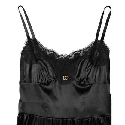Dolce & Gabbana Black Silk Blend Lace Trim Sleeveless Mini Dress