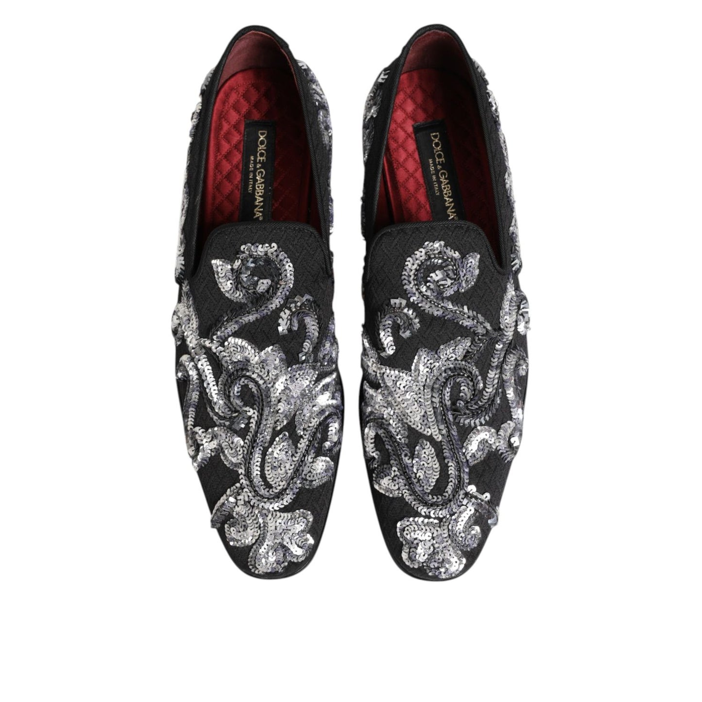 Dolce & Gabbana Black Silver Sequined Loafers Men Dress Shoes