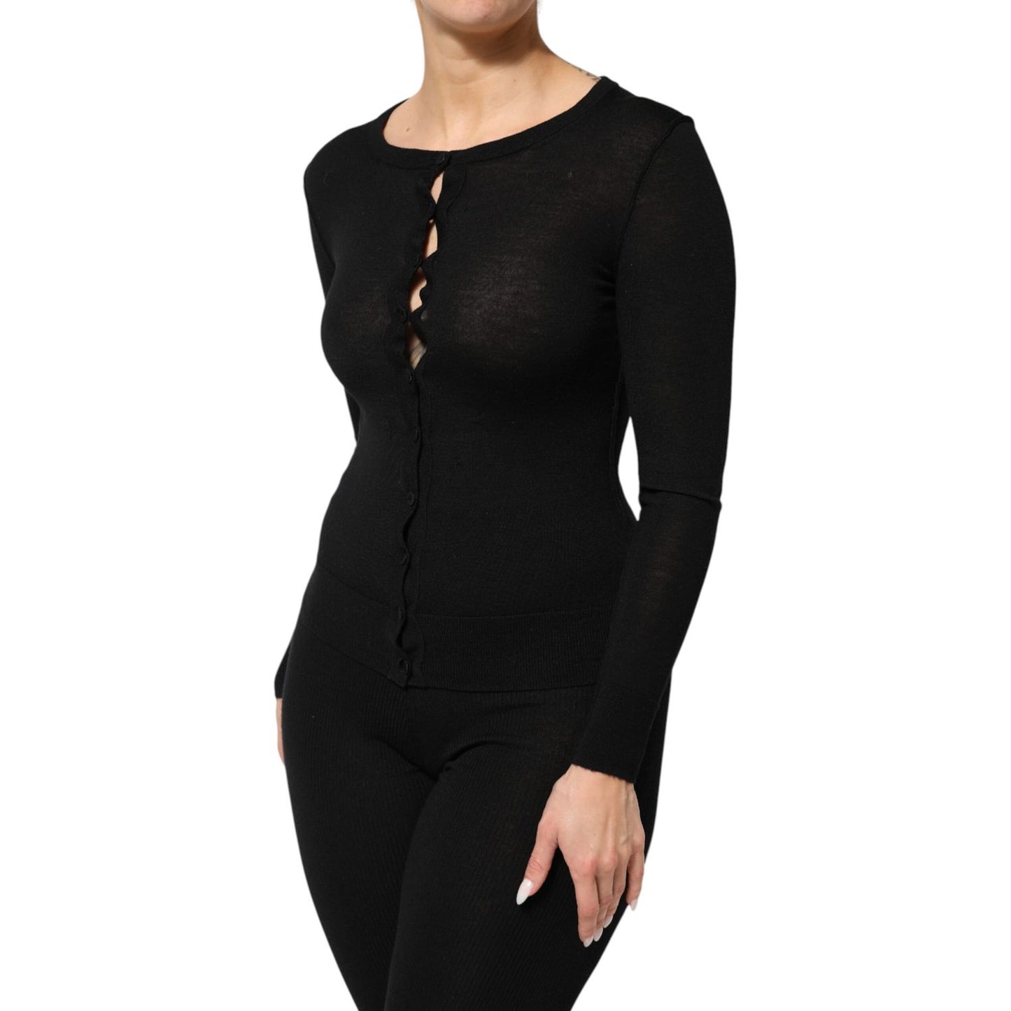 Dolce & Gabbana Black Virgin Wool Buttoned Cardigan Sweater