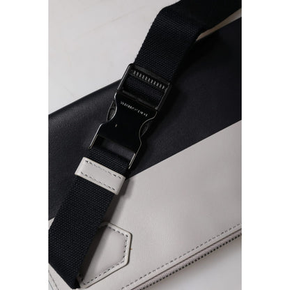 Dolce & Gabbana Black White Leather Logo Embossed Crossbody Bag Dolce & Gabbana