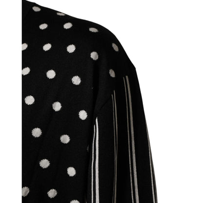 Dolce & Gabbana Black White Stripe Polka V-Neck Pullover Sweater