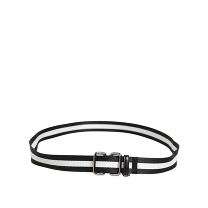 Dolce & Gabbana Black White Striped Logo Metal Buckle Belt