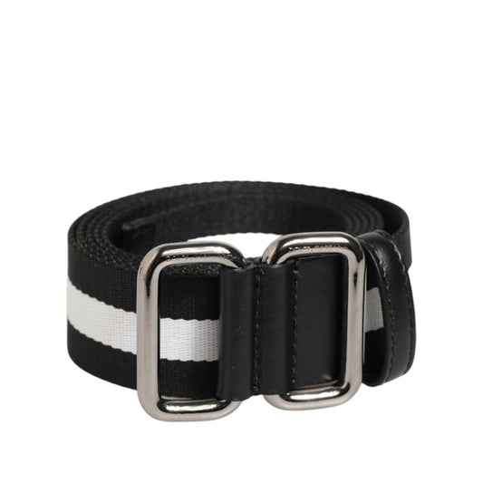Dolce & Gabbana Black White Striped Metal Buckle Men Belt