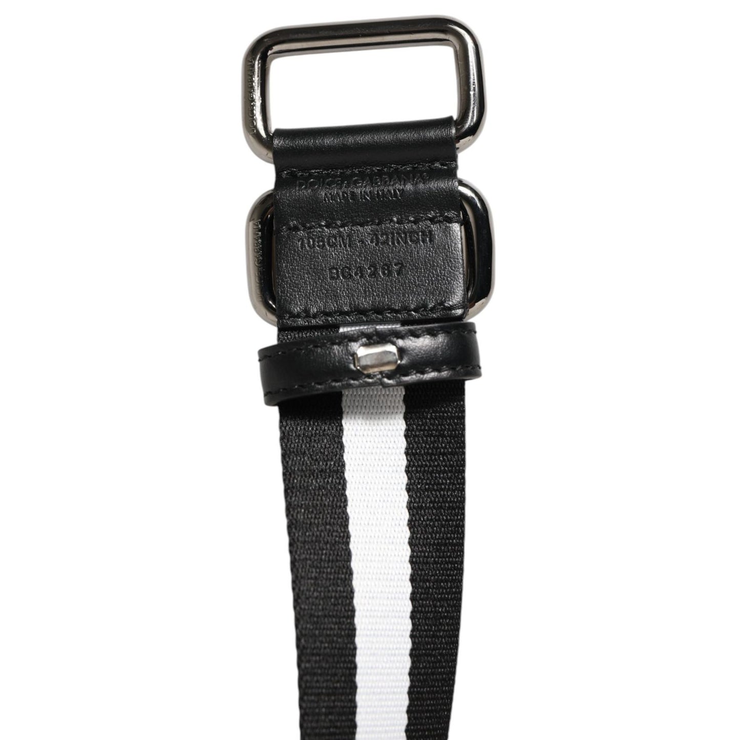 Dolce & Gabbana Black White Striped Metal Buckle Men Belt