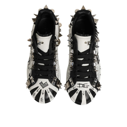 Dolce & Gabbana Black White Studded Low Top Sneakers Shoes