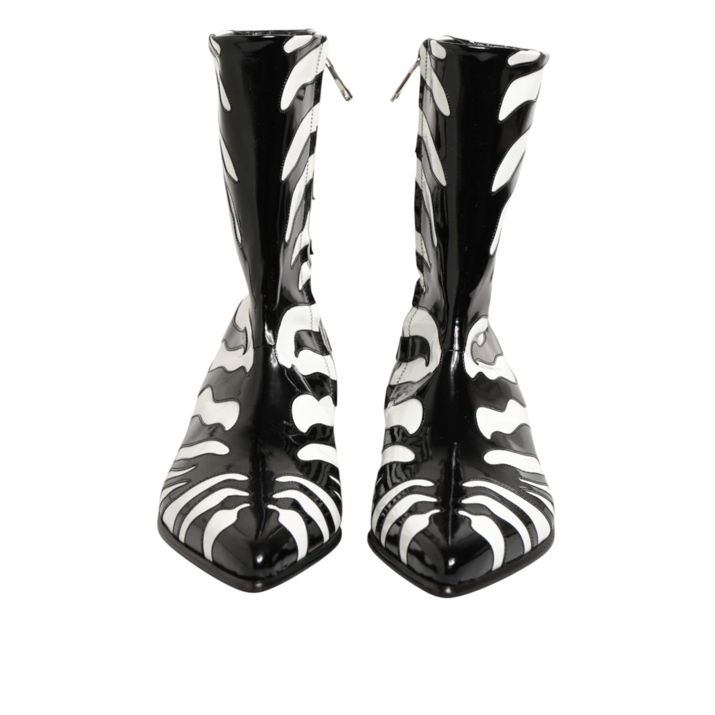 Dolce & Gabbana Black White Zebra Leather Mid Calf Boots Shoes