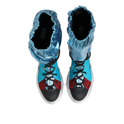 Dolce & Gabbana Blue Lace Up Over The Knee Socks Men Boots Shoes