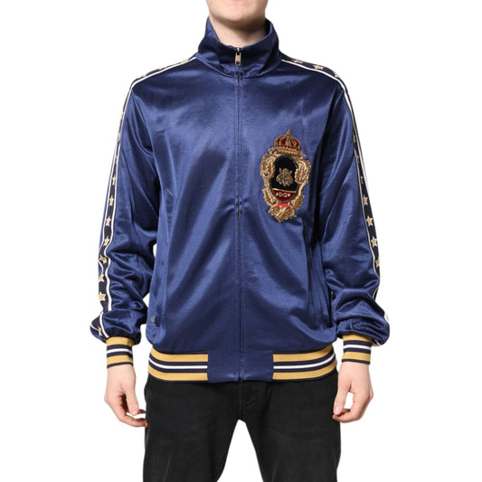Dolce & Gabbana Blue Nylon Logo Patch Men Bomber Sweater Dolce & Gabbana