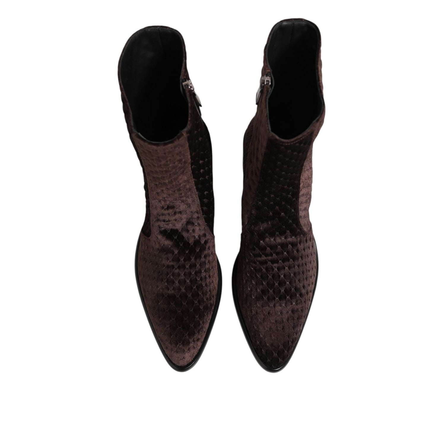 Dolce & Gabbana Brown Cotton Velvet Mid Calf Short Boots Shoes