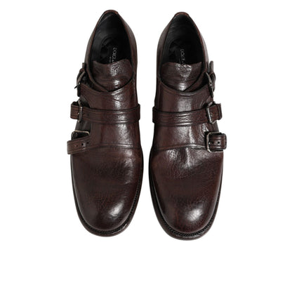 Dolce & Gabbana Brown Leather Monk Strap Formal Derby Shoes