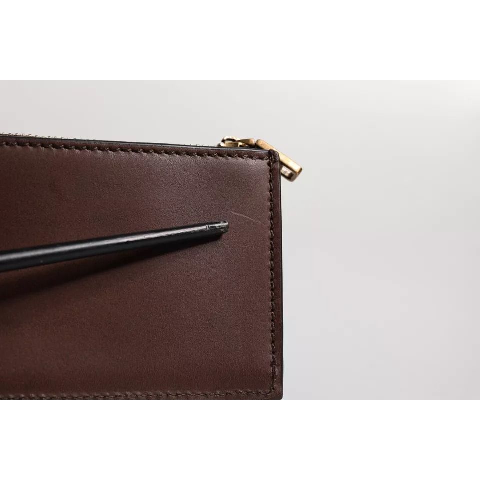 Dolce & Gabbana Brown Leather Zip Logo Keyring Coin Purse Keyring Wallet Dolce & Gabbana