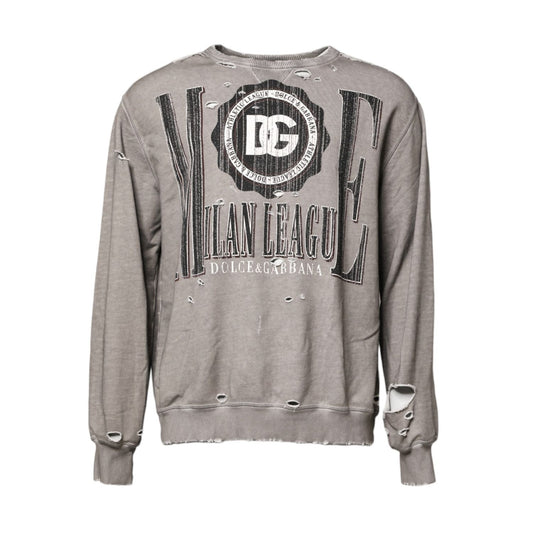 Dolce & Gabbana Gray Logo Print Crew Neck Pullover Sweater Dolce & Gabbana