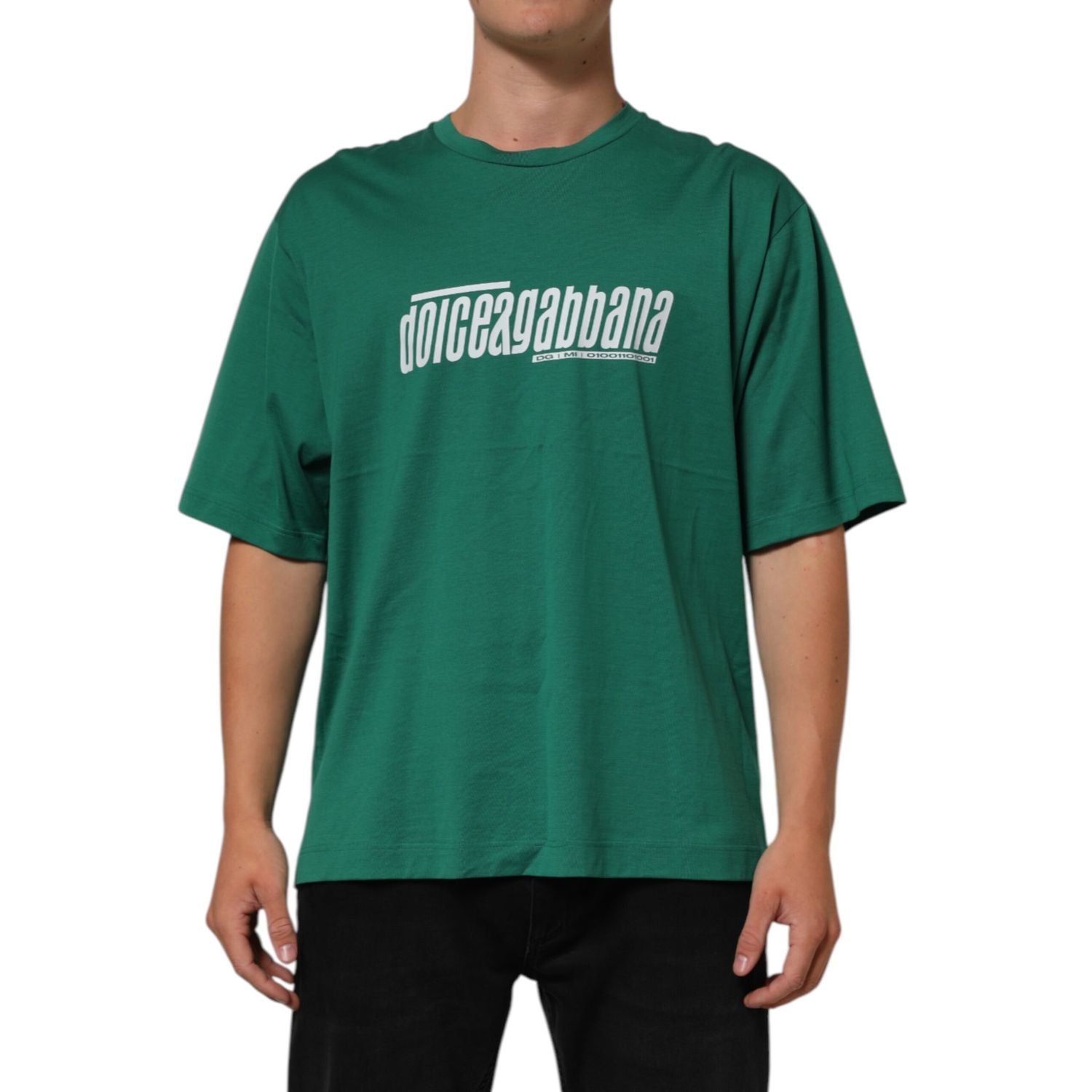 Dolce & Gabbana Green Cotton Graphic Logo Print Crewneck T-shirt