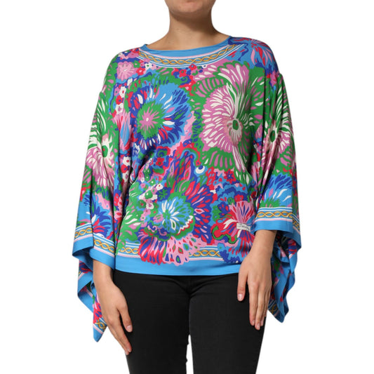 Dolce & Gabbana Multicolor Floral Print Silk Blouse Tunic Top