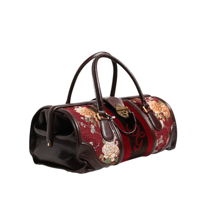 Dolce & Gabbana Multicolor Leather Jacquard Velvet Travel Duffle Bag