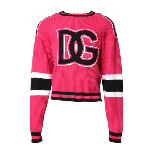 Dolce & Gabbana Pink Cotton Logo Print Knit Pullover Sweater Dolce & Gabbana