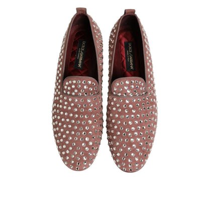 Dolce & Gabbana Pink Suede Crystals Loafers Men Dress Shoes