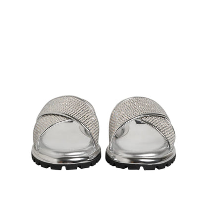 Dolce & Gabbana Silver Strass Slides Flats Slippers Shoes