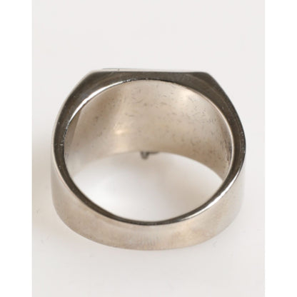 Dolce & Gabbana Silver Tone Pyramid DG Logo Real Brass Ring