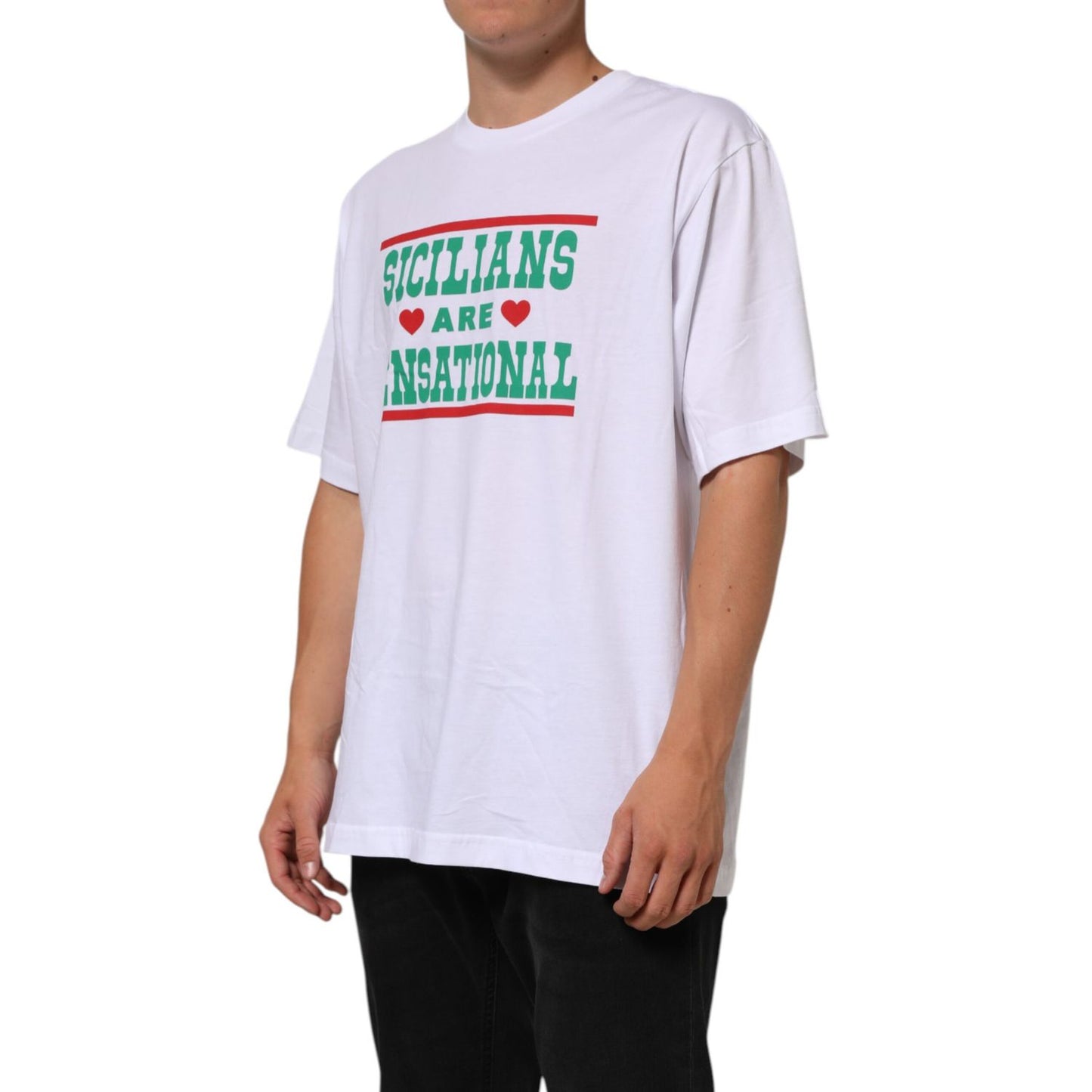 Dolce & Gabbana White Graphic Print Cotton CrewNeck T-shirt