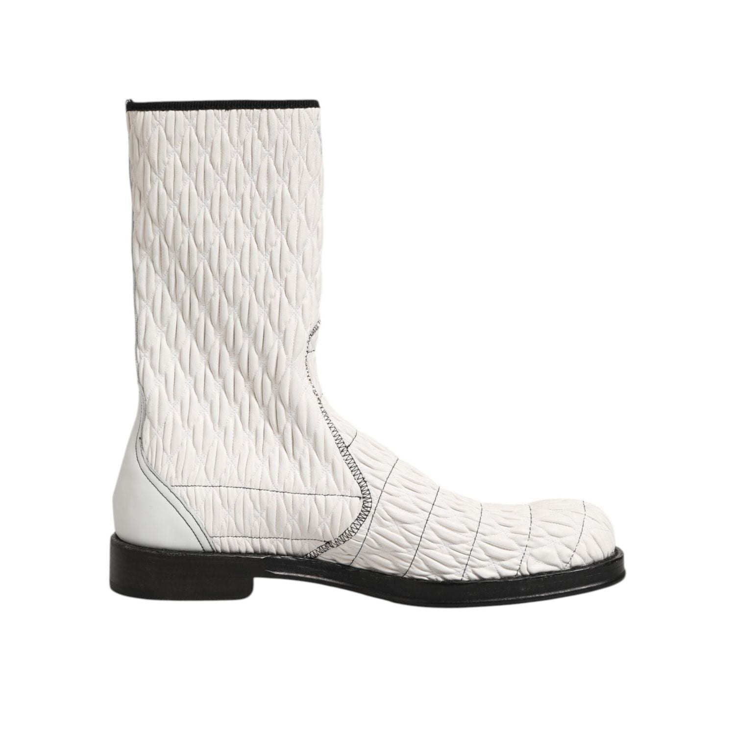 Dolce & Gabbana White Lambskin Leather Mid Calf Boots Shoes