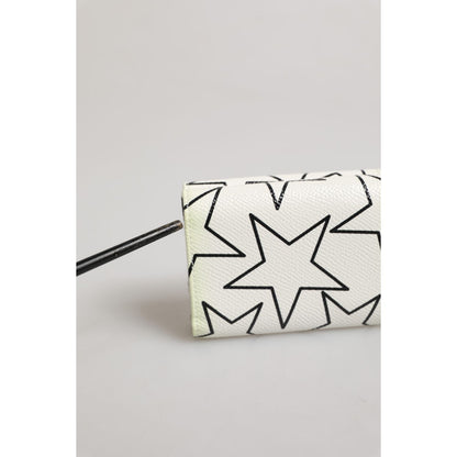 Dolce & Gabbana White Leather Trifold DG Star Print Card Holder Wallet