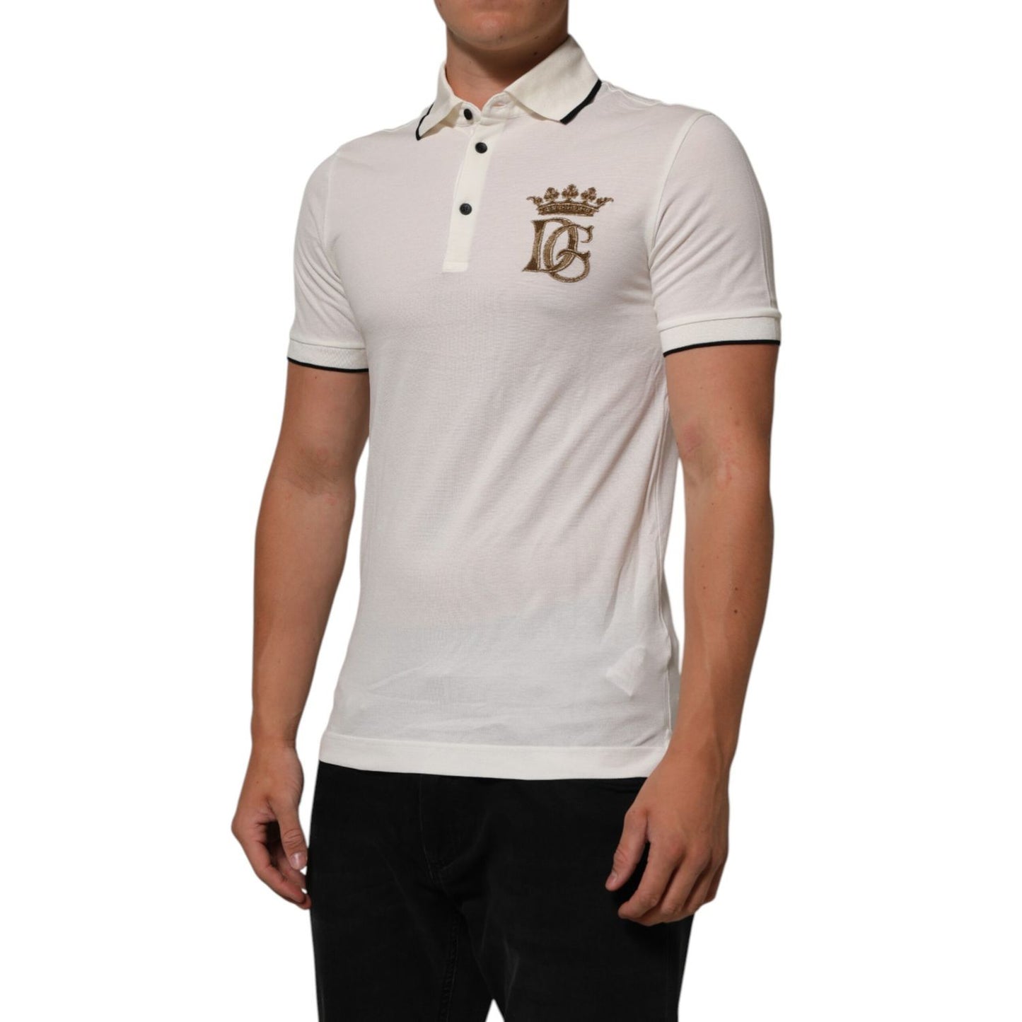 Dolce & Gabbana White Logo Embroidery Cotton Polo T-shirt