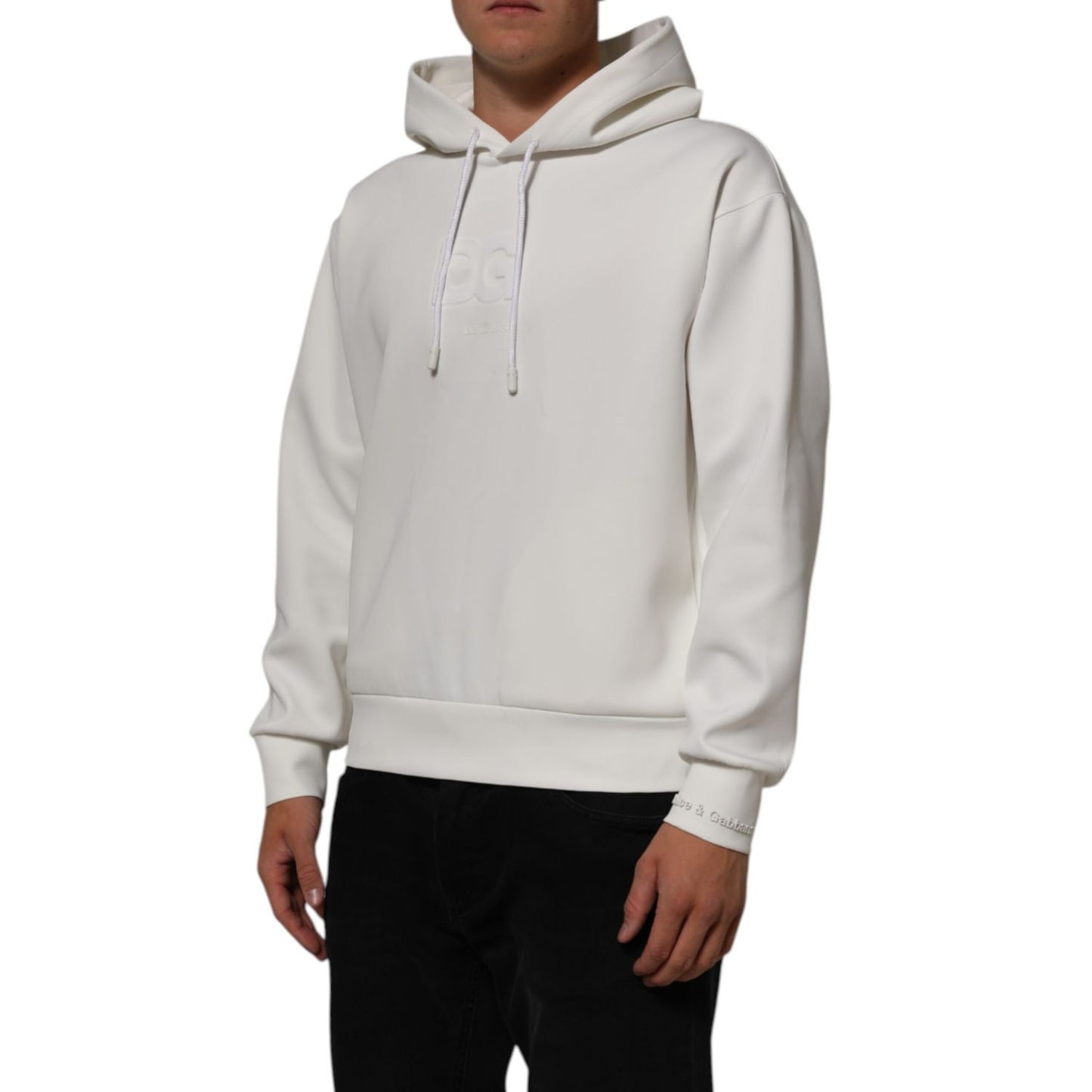 Dolce & Gabbana White Logo Hooded Men Sweatshirt Sweater