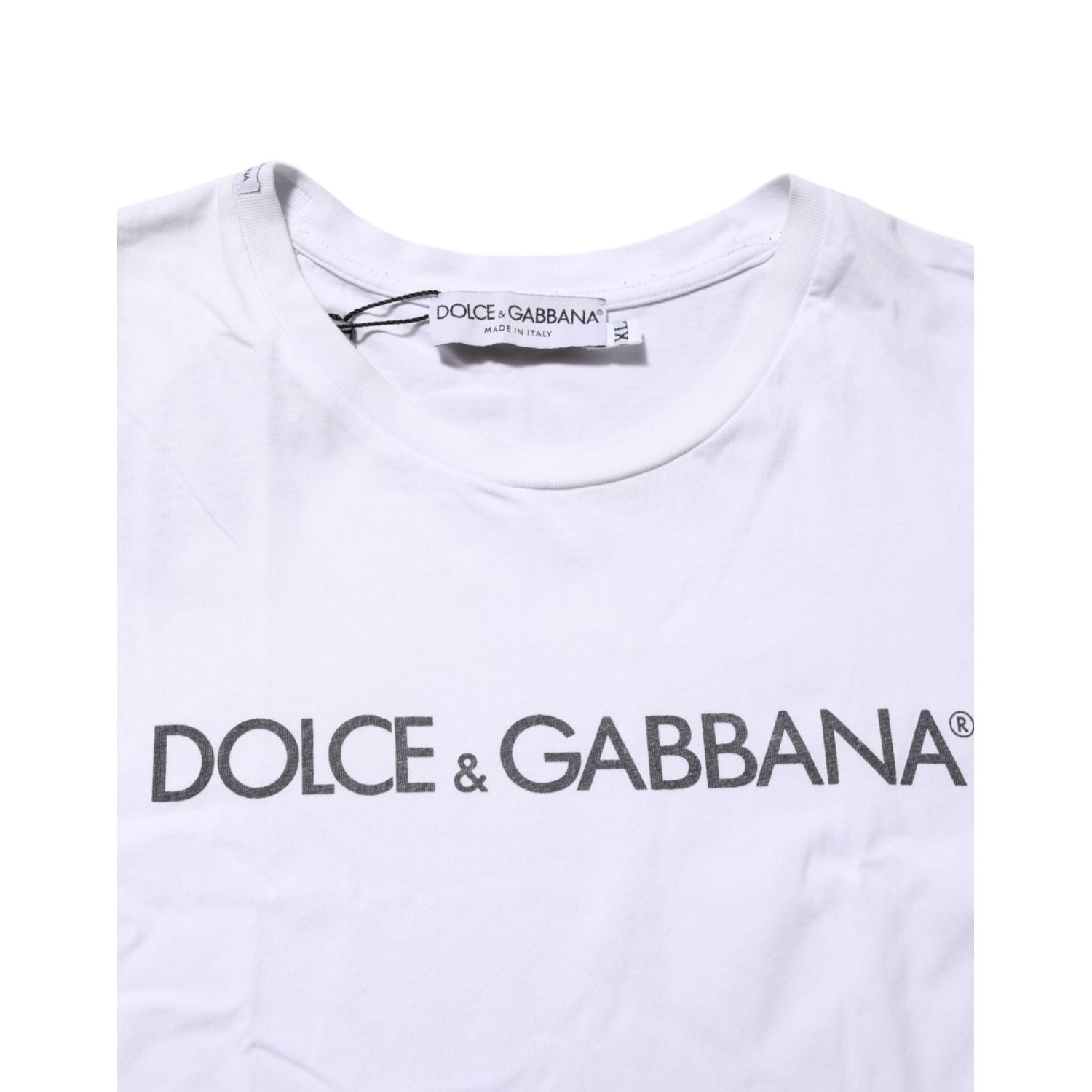 Dolce & Gabbana White Logo Print Cotton Crew Neck T-shirt