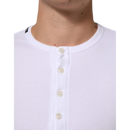 Dolce & Gabbana White Long Sleeves Button Closure T-shirt