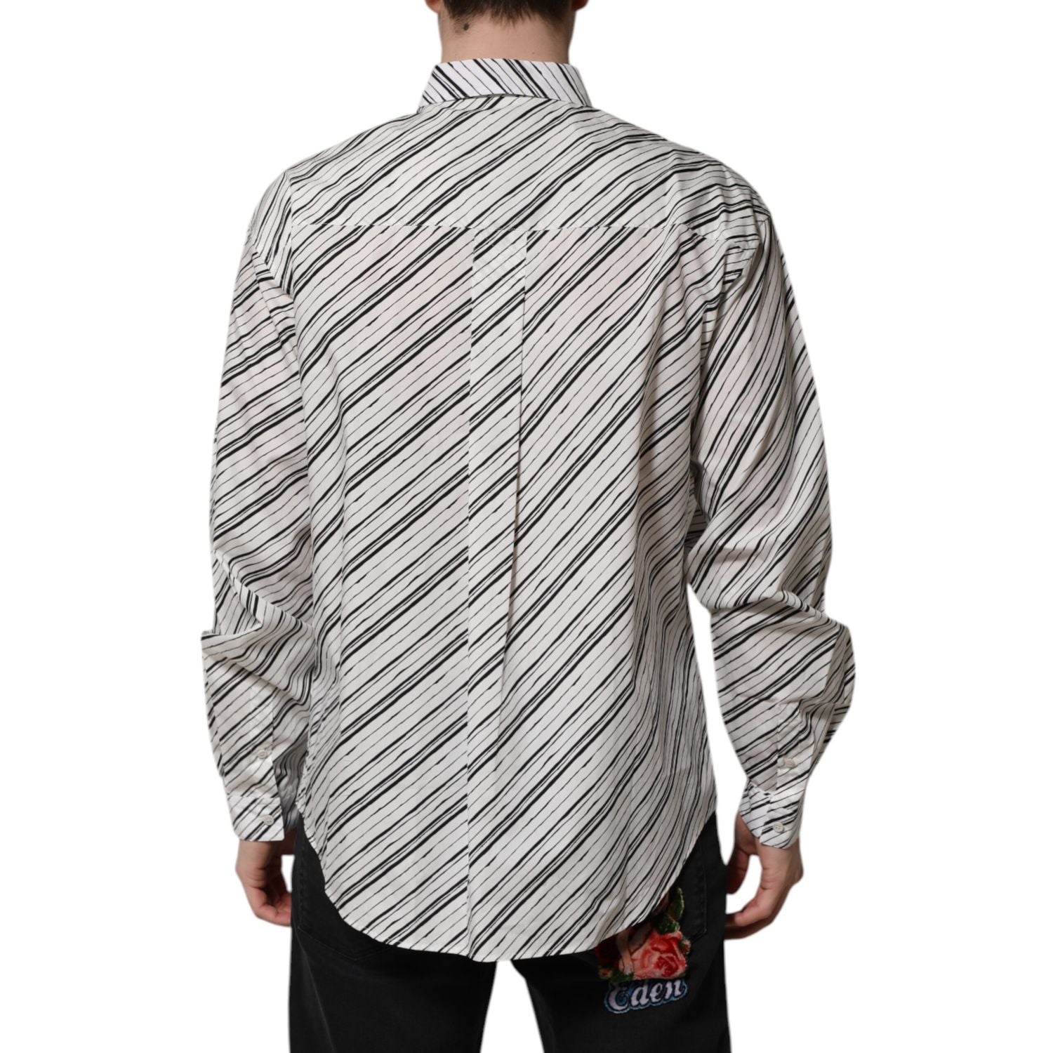 Dolce & Gabbana White Striped Long Sleeves Men Formal Shirt