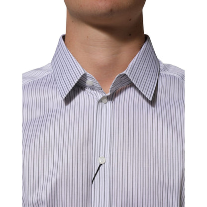 Dolce & Gabbana White Stripes Long Sleeves GOLD Dress Shirt