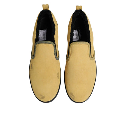 Dolce & Gabbana Yellow Cotton Low Top Slip On Sneakers Shoes